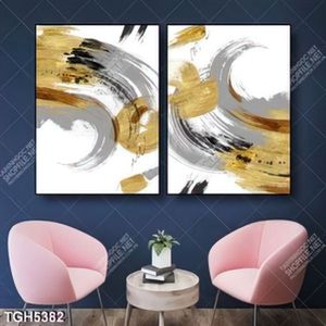 Tranh ghép 2 tấm vệt màu gold