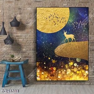 Tranh ghép núi và hươu gold