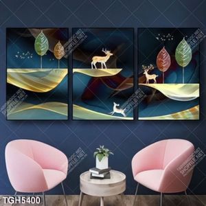 Tranh ghép 3 tấm hươu và lá cây