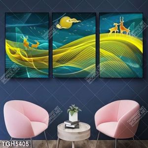 Tranh ghép cặp hươu và trăng
