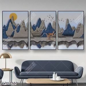 Tranh ghép 3 tấm hươu và núi