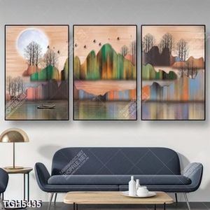 Tranh ghép 3 tấm sơn dầu núi và cây