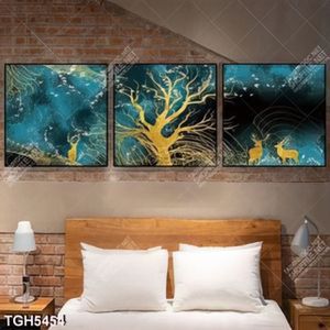 Tranh ghép 3 tấm hươu và cây