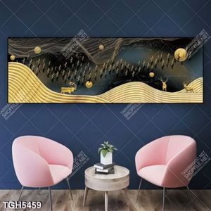 Tranh ghép sơn dầu hươu và đàn chim gold