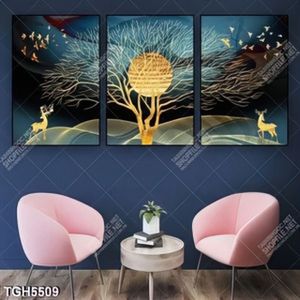 Tranh ghép 3 tấm hươu và cây