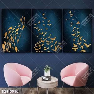 Tranh ghép 3 tấm bướm, cá, chim gold
