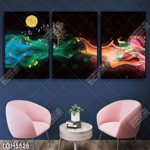 Tranh ghép 3 tấm cây và khói màu