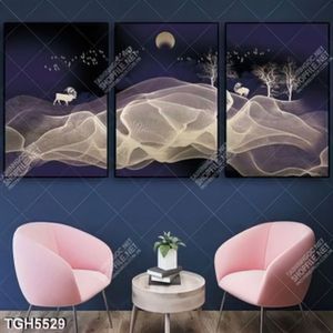 Tranh ghép 3 tấm hươu và khói