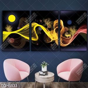 Tranh ghép in kính 3 tấm cây vàng và hươu