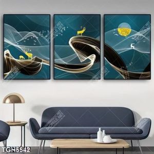 Tranh ghép 3 tấm núi và hươu