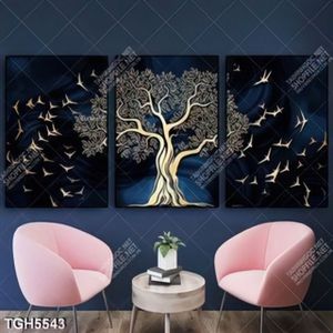 Tranh ghép 3 tấm cây và đàn chim