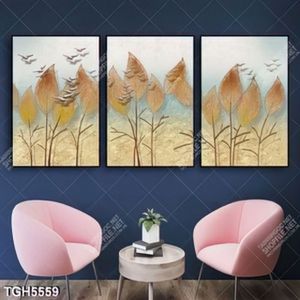 Tranh ghép 3 tấm lá và đàn chim