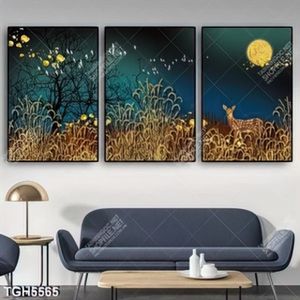 Tranh ghép 3 tấm lúa và mặt trăng