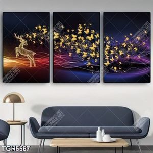 Tranh ghép 3 tấm đàn bướm và hươu