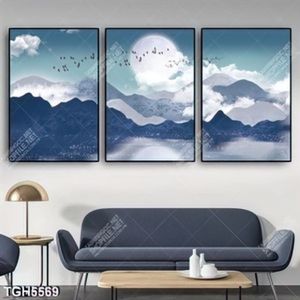 Tranh ghép 3 tấm núi và trăng
