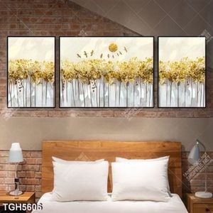 Tranh ghép 3 tấm cây gold và chim