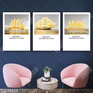 Tranh ghép 3 tấm thuyền vàng trên biển