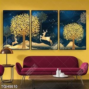 Tranh ghép 3 tấm cây và hươu