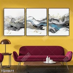 Tranh ghép 3 tấm núi và đàn chim vàng