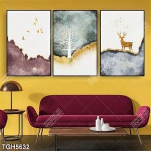 Tranh ghép 3 tấm cây và hươu