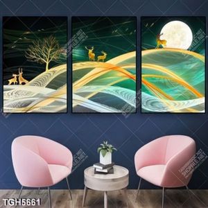 Tranh ghép 3 tấm hươu và trăng