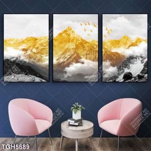 Tranh ghép 3 tấm chim và núi