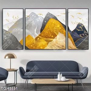 Tranh ghép 3 tấm núi và chim gold