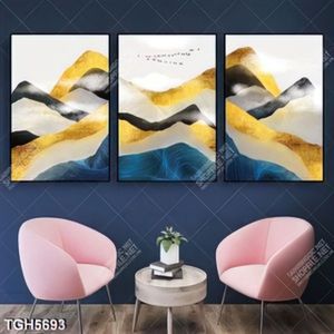 Tranh ghép 3 tấm núi và đàn chim