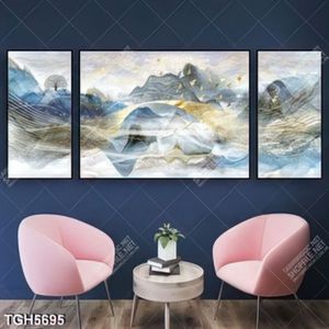 Tranh ghép 3 tấm núi và cây