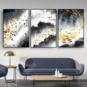 Tranh ghép 3 tấm bướm và đàn cá