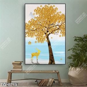 Tranh ghép khổ dọc hươu và cây vàng