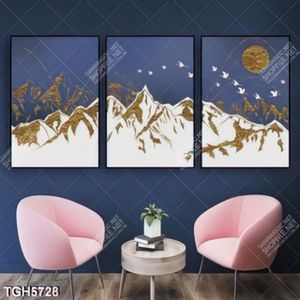 Tranh ghép 3 tấm núi và mặt trăng in kính đẹp