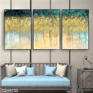 Tranh ghép 3 tấm sơn dầu cây mùa thu đẹp