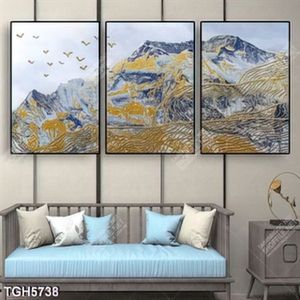 Tranh ghép 3 tấm đàn chim và núi
