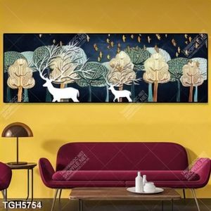 Tranh sơn dầu hươu và cây