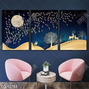 Tranh ghép 3 tấm nai và đàn chim