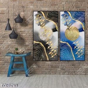 Tranh ghép 2 tấm đàn chim gold