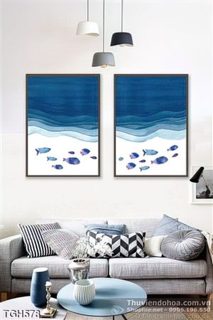 Tranh ghép vẽ bãi biển xanh 3d