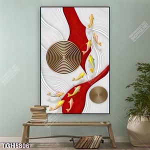 Tranh ghép đàn cá và lá sen gold