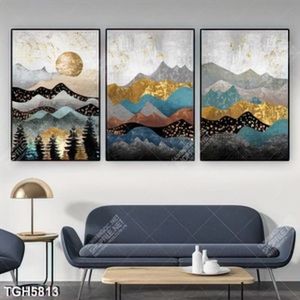 Tranh ghép 3 tấm núi và rừng cây