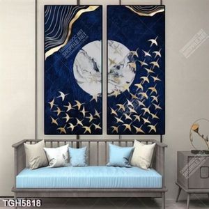 Tranh ghép 2 tấm đàn chim gold và mặt trăng