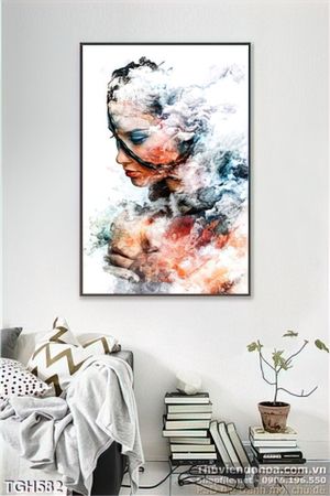 Tranh ghép nghệ thuật 3d hiên đại cô gái và làn khói