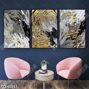 Tranh ghép 3 tấm đàn cá gold và chim