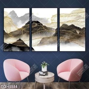 Tranh ghép 3 tấm núi và chim
