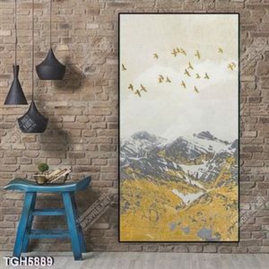 Tranh khổ dọc đàn chim và núi