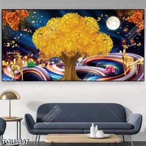 Tranh ghép cây tài lộc và hươu