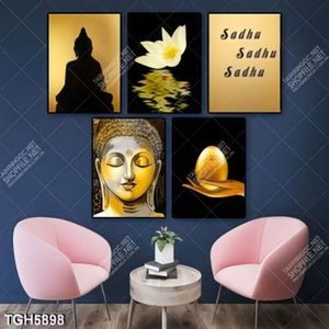Tranh ghép 5 tấm Phật và hoa Sen