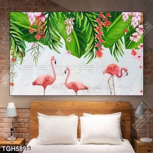 Tranh ghép hồng hạc và hoa