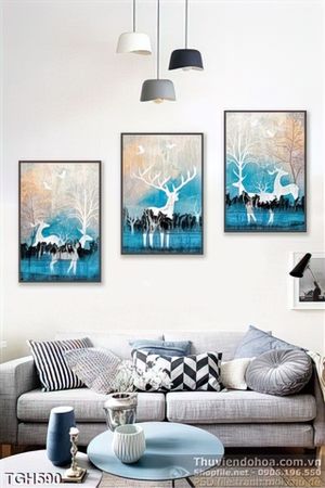 Tranh ghép đàn nai và khu rừng 3d