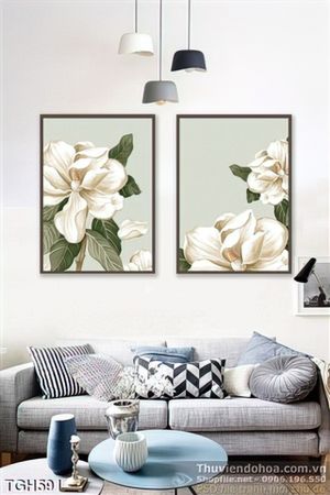 Tranh ghép bông hoa màu trắng wall psd